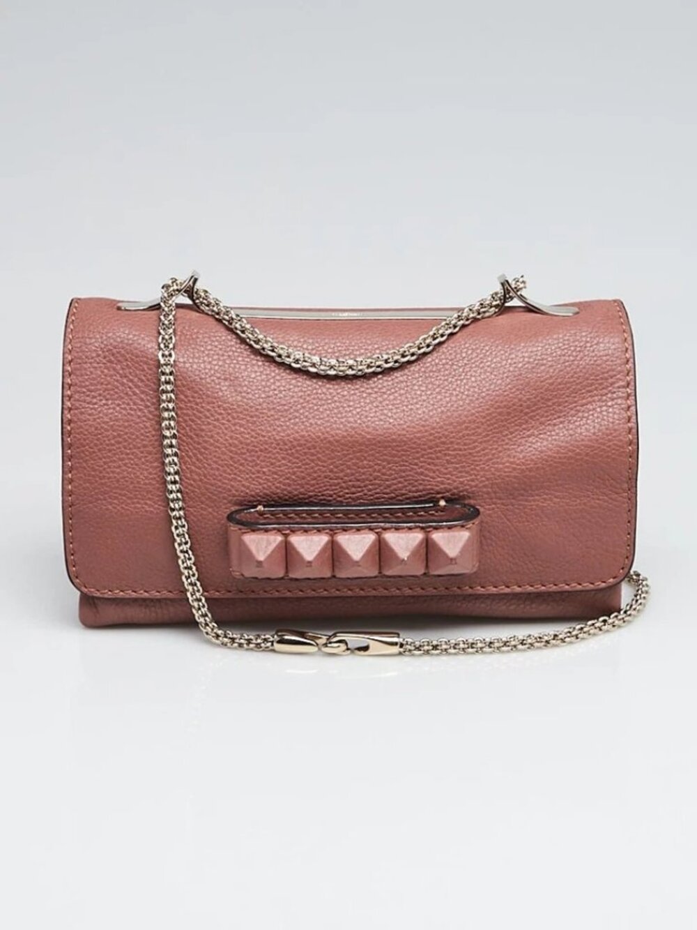 Valentino Brownish Leather Rockstud Va Va Voom Clutch Bag